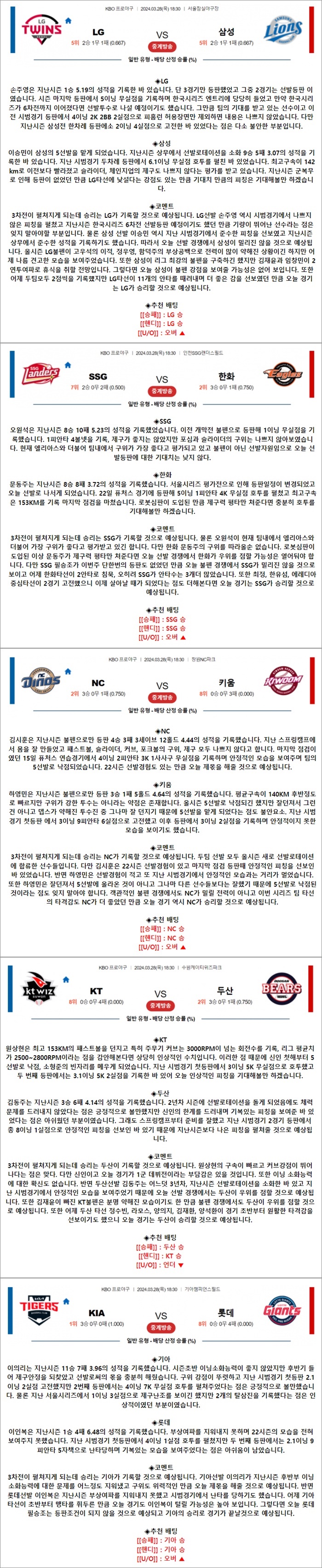 3월 28일 KBO 5경기
