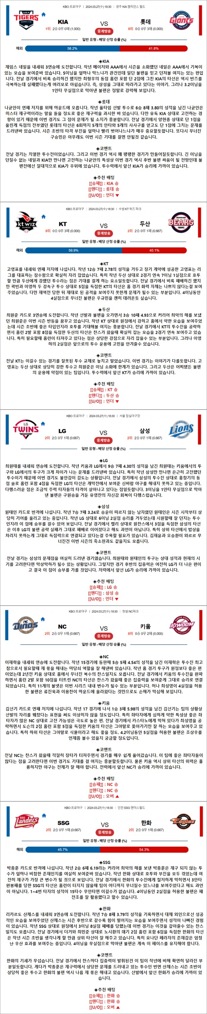 3월 27일 KBO 5경기