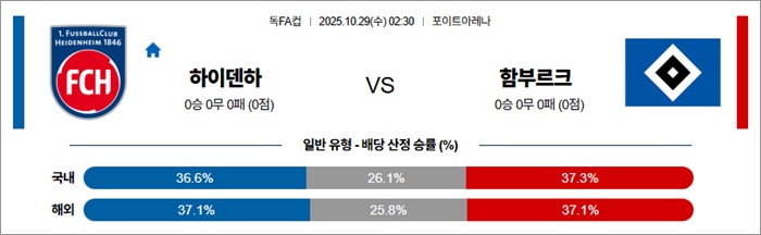 10월 29일 독일FA컵 하이덴하 vs 함부르크