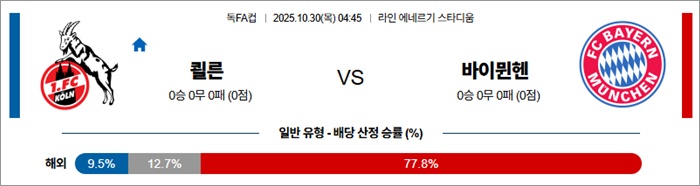 10월 30일 독일FA컵 쾰른 vs 바이뮌헨