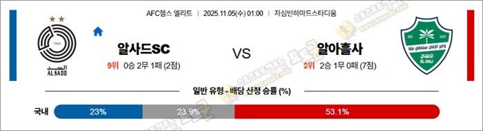 11월 05일 ACLE 알사드SC vs 알아흘사