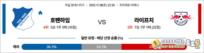 11월 08일 분데스리 호펜하임 vs 라이프치